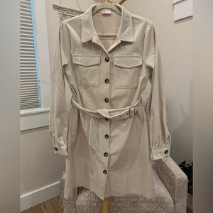 Pink Lily Cream Corduroy Belted Trench Coat Size L New Without Tags NWOT